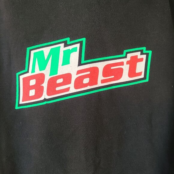 Mr Beast Hoodie L Unisex Black Cotton Blend Front Back Graphics Distressed - Picture 3 of 11